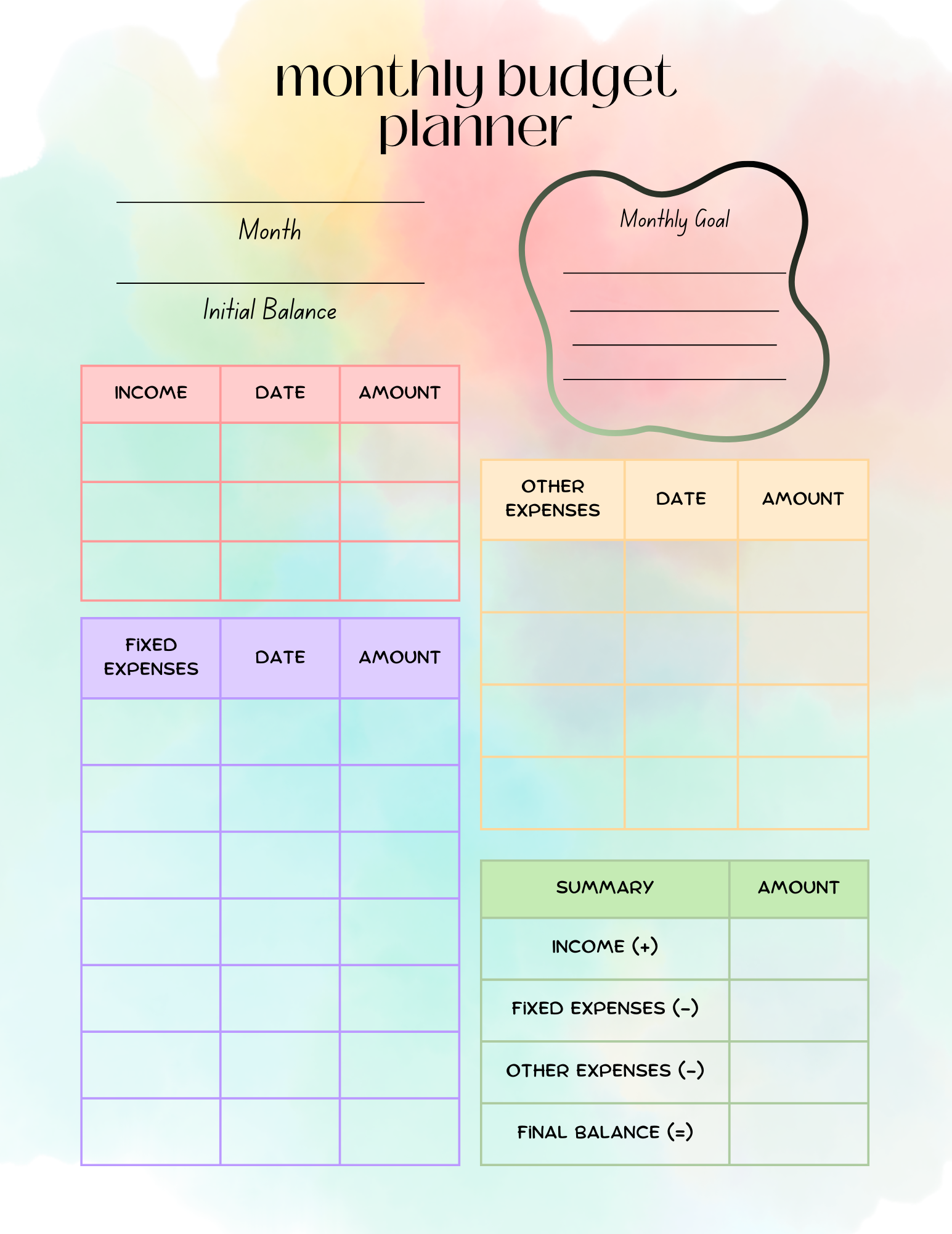 Digital Monthly Budget Sheet – SelfcareSelflovellc